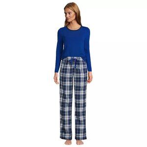 Lands' End Knit Long Sleeve Pajama Top and Pajama Flannel Pants Sleep Set, NWT
